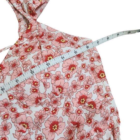 As U Wish Hi Low Dress Flutter Sleeve Tie Back Pink White Floral Small NWT - Picture 9 of 12
